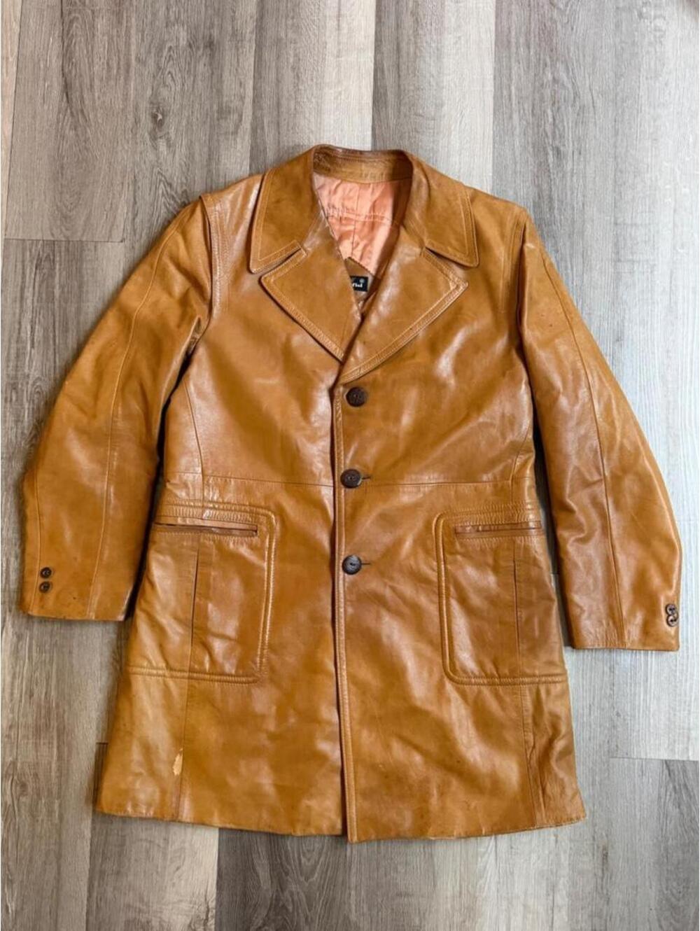 Vintage Cortefiel tan leather Coat Jacket womens size 42 equals to Large